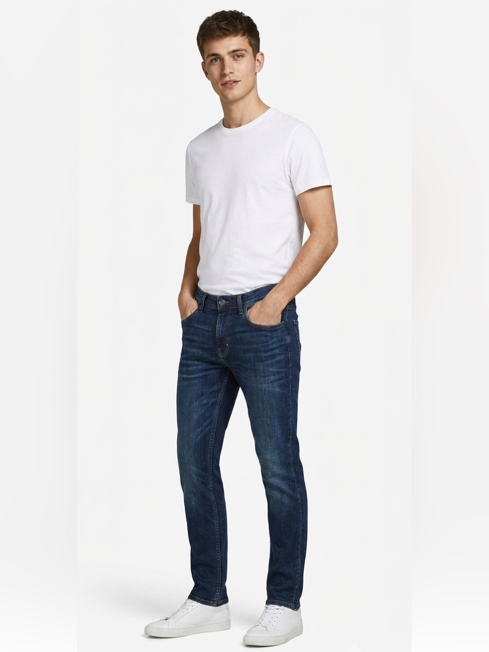 Jack & Jones Young Man Teen 29 X 29.5 Inches Dark Wash Slim Straight Blue Jeans